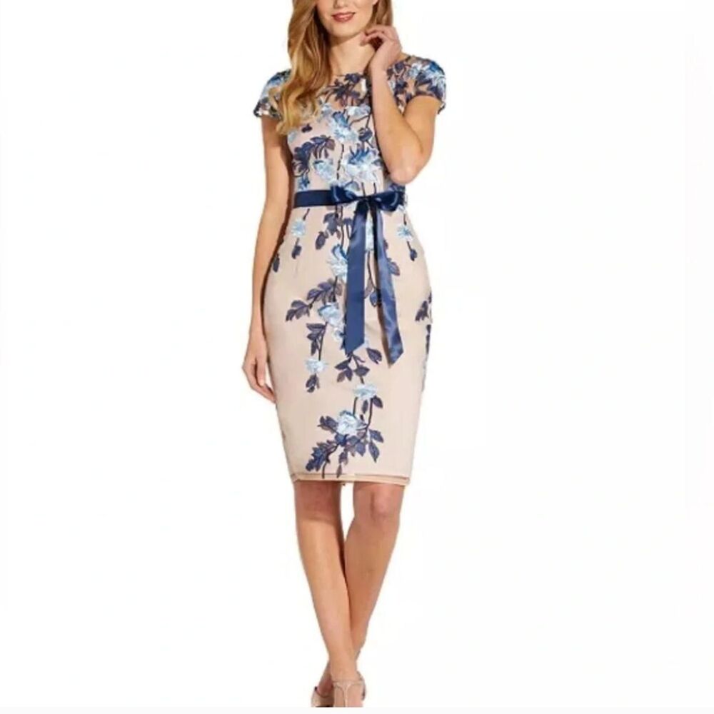 Adrianna-papell Women's Tan and Blue Formal-dresses